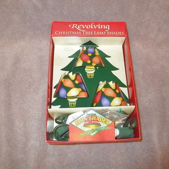 Vtg Christmas Spin Lamp Shades Revolving Set Of 3 Tree Light Bulbs Holiday NOS - Picture 4 of 11